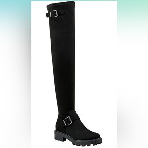 MARC FISHER Suede Ganven Over The Knee Moto Chunky Boots Black Size 6M NEW